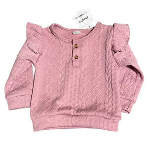NWT Mioglrie Pink Ruffle Shoulder Dusty Pink Long Sleeve Sweater Size 18-24M